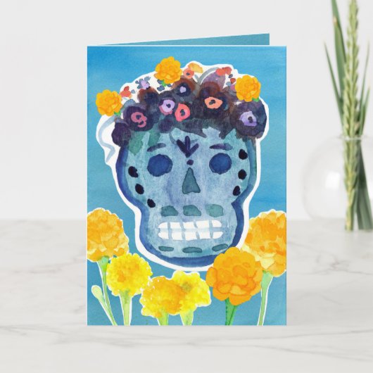 Dia de los Muertos Day of the Dead Skull Marigolds Kaart (Voorkant)