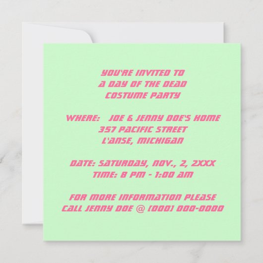 DIA DE LOS MUERTOS DAY OF THE DOAD Party INVITE Kaart (Achterkant)