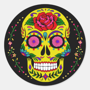 Día DE los Muertos de Yellow Schedel Halloween va Ronde Sticker
