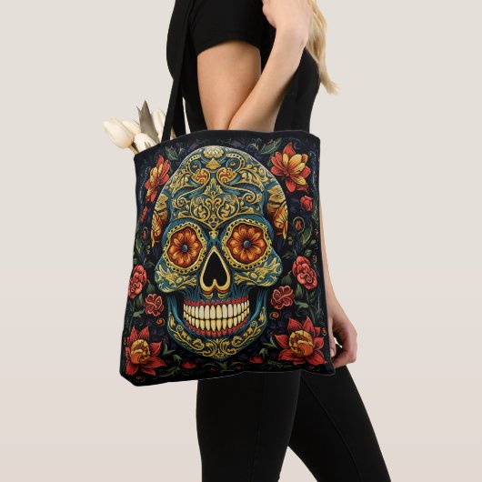 Dia de los Muertos Decoratieve schedel Canvas tas (Dichtbij)