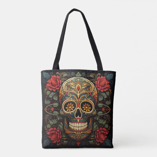 Dia de los Muertos Decoratieve schedel Canvas tas (Achterkant)