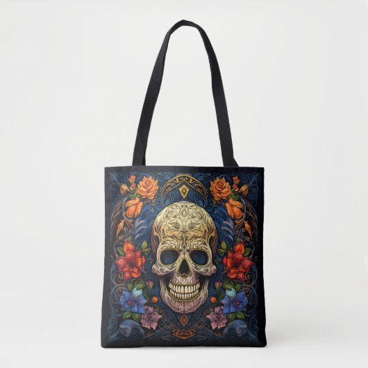 Dia de los Muertos Decoratieve schedel Canvas tas (Voorkant)