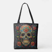 Dia de los Muertos Decoratieve schedel Canvas tas (Achterkant)