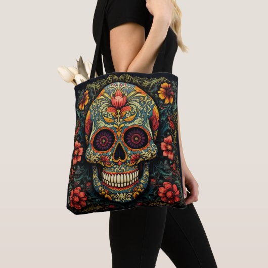 Dia de los Muertos Decoratieve schedel Canvas tas (Dichtbij)