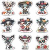 Dia de Los Muertos Dog Stickers - Set van 9 (Voorkant)