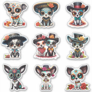 Dia de Los Muertos Dog Stickers - Set van 9