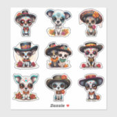 Dia de Los Muertos Dog Stickers - Set van 9 (Vel)