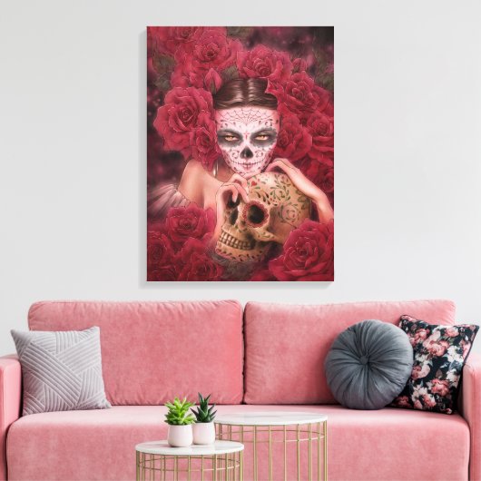 Dia de los Muertos Donkere Kunst Canvas Print (Insitu (Woonkamer))