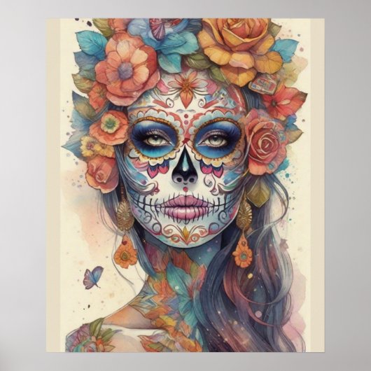 Dia de los Muertos Elegantie: Sugar Skull Make-up Poster (Voorkant)