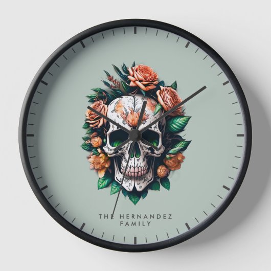 Dia de Los Muertos Family Name Clock (Voorkant)