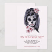 Dia De Los Muertos Feest Roze Blos Kaart (Voorkant / Achterkant)