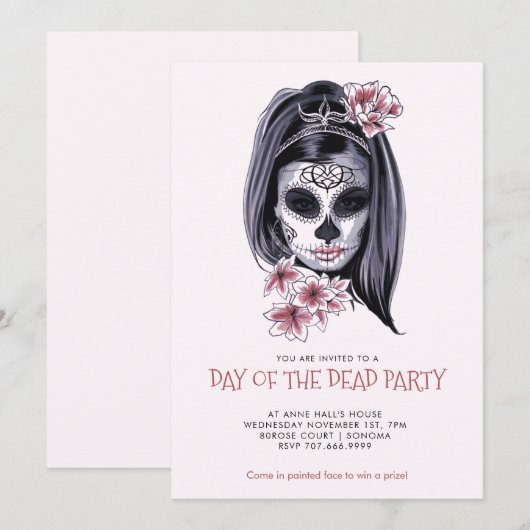 Dia De Los Muertos Feest Roze Blos Kaart (Voorkant / Achterkant)