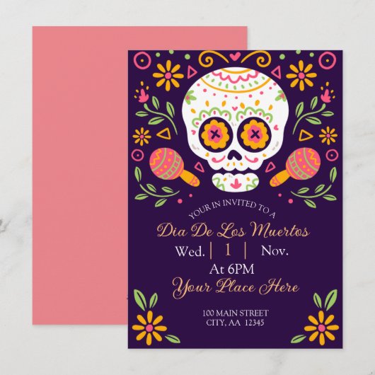 Dia De Los Muertos Feestdagenkaart (Voorkant / Achterkant)