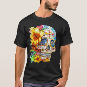 Dia de los Muertos Floral Catrina Calavera T-shirt