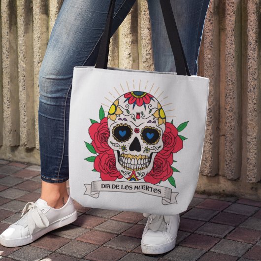 Dia de Los Muertos Floral Sugar Skull Tote Bag