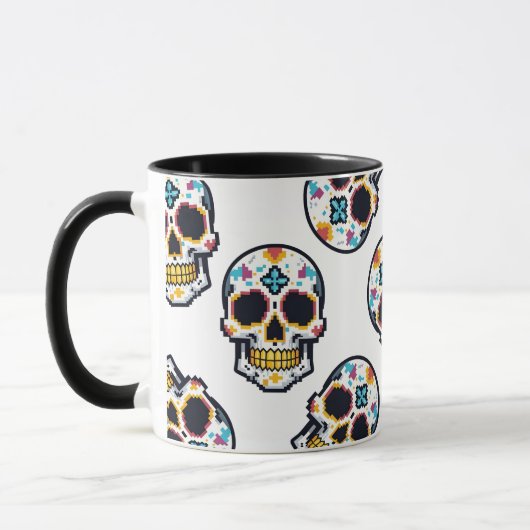 Dia De Los Muertos Gepixeliseerd Schedelpatroon Mok (Links)