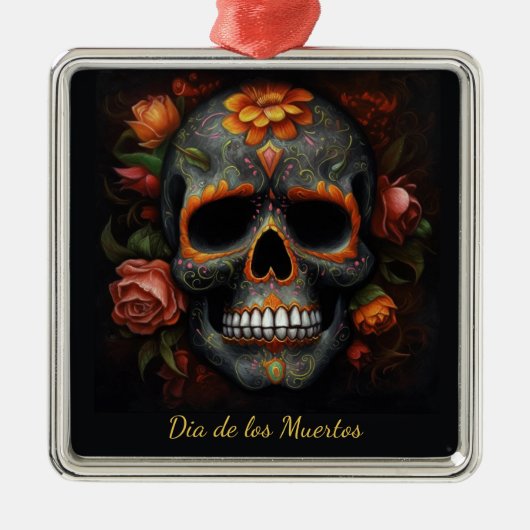 Dia de los Muertos geschilderde schedel aanpasbaar Metalen Ornament (Voorkant)