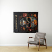 Dia de los Muertos geschilderde schedel aanpasbaar Wandkleed (In Situ (horizontaal))