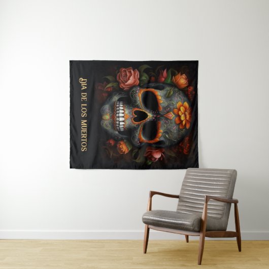 Dia de los Muertos geschilderde schedel aanpasbaar Wandkleed (In Situ (horizontaal))
