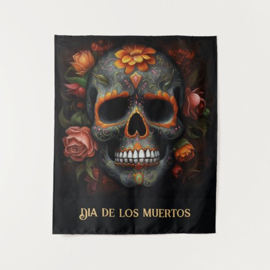 Dia de los Muertos geschilderde schedel aanpasbaar Wandkleed (Voorkant)