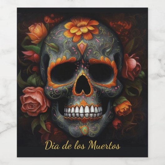 Dia de los Muertos geschilderde schedel aanpasbaar Wijn Etiket (Enkel label)