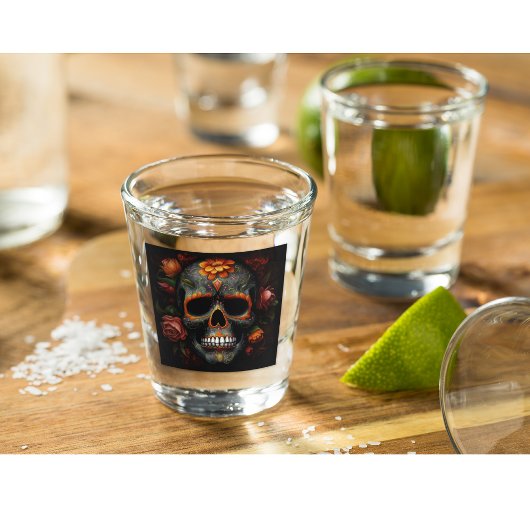 Dia de los Muertos geschilderde schedel bloem cala Shot Glas