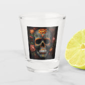 Dia de los Muertos geschilderde schedel bloem cala Shot Glas (Voorkant)
