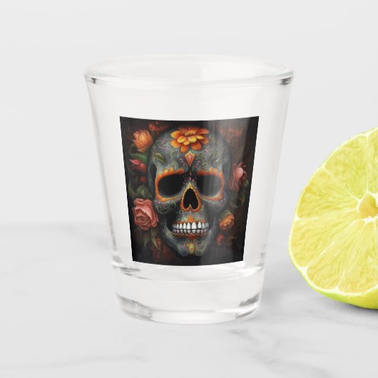 Dia de los Muertos geschilderde schedel bloem cala Shot Glas (Voorkant)