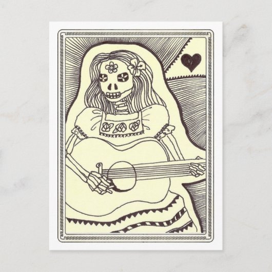 Dia de Los Muertos Girl met Guitar Briefkaart (Voorkant)