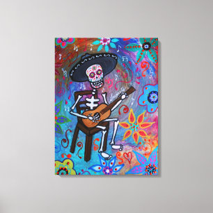 Dia de los Muertos Gitarero Canvas Afdruk