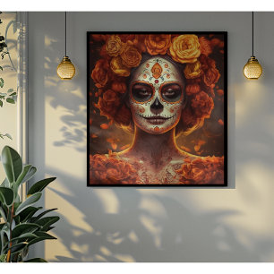 Dia de los Muertos gouden geschilderd gezicht Canvas Afdruk