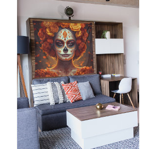 Dia de los Muertos gouden geschilderd gezicht Wandkleed