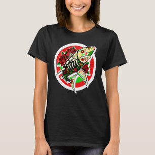 Dia De Los Muertos Haai Suiker Schedel Bloemig Mex T-shirt