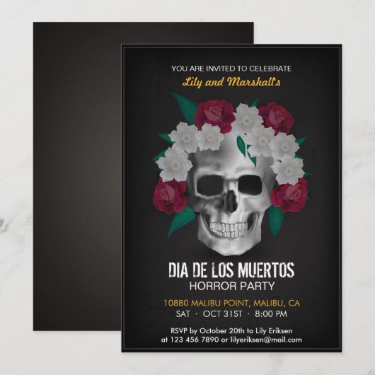 Dia de los Muertos Halloween Party Invitation Kaart (Voorkant / Achterkant)