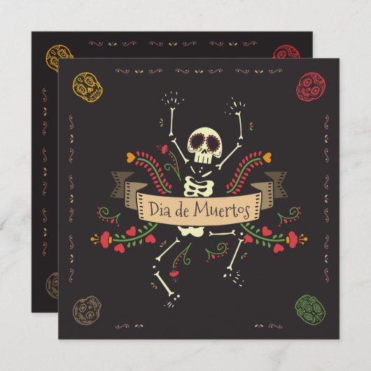 Dia de los Muertos Halloween Party Invitation Kaart (Voorkant / Achterkant)