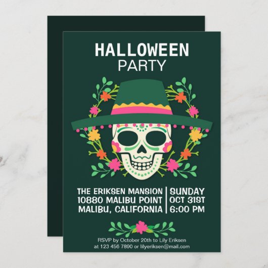 Dia de los Muertos Halloween Party Invitation Kaart (Voorkant / Achterkant)