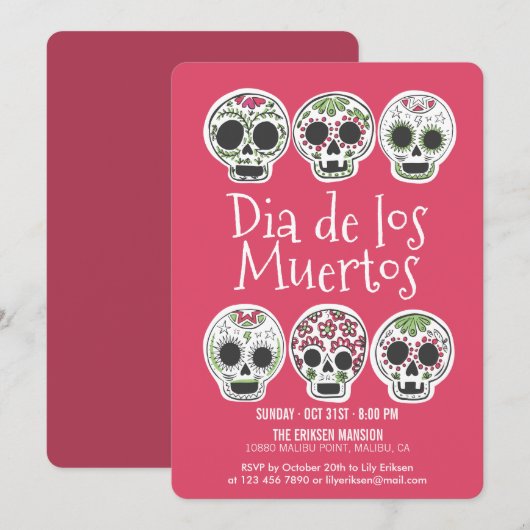 Dia de los Muertos Halloween Party Invitation Kaart (Voorkant / Achterkant)