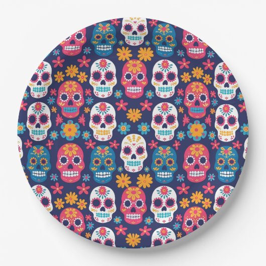 Dia de Los Muertos Halloween Patroon Papier Borden Papieren Bordje (Voorkant)