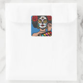 Dia de los Muertos Hand getrokken Catrina Vierkante Sticker (Tas)