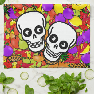 Dia De Los Muertos - Happy Couple W/Fruit Theedoek