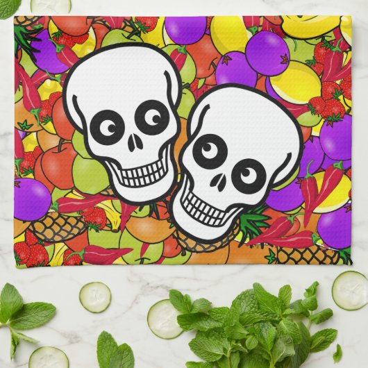 Dia De Los Muertos - Happy Couple W/Fruit Theedoek (Gevouwen)