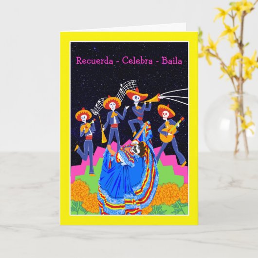 Dia de los Muertos Herinner je Celebrate Dance Kaart (Gele Bloem)