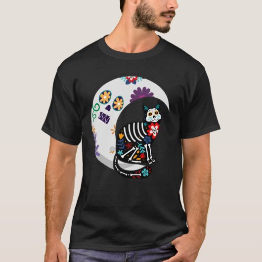 Dia de los Muertos in Mexico of Sugar Skull Cat an T-shirt (Voorkant)