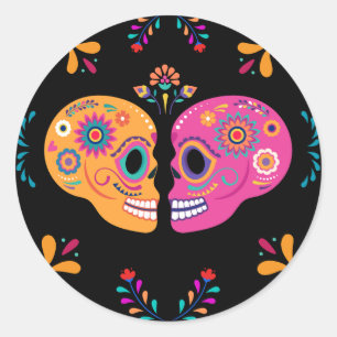 Dia de los Muertos Kleurrijke Paar Suiker Schedel Ronde Sticker