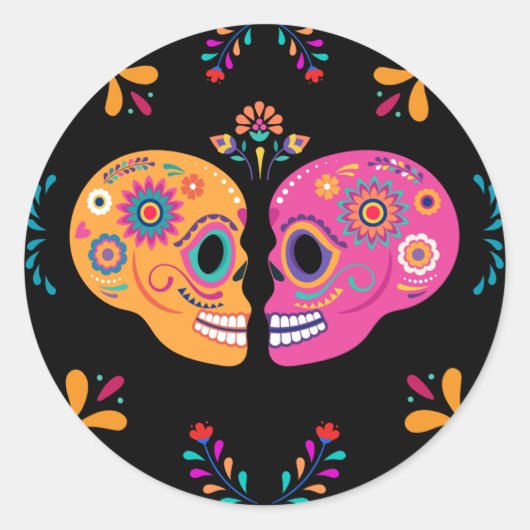 Dia de los Muertos Kleurrijke Paar Suiker Schedel Ronde Sticker (Voorkant)