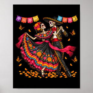 Dia de los muertos koppels dansende skeletten mann poster