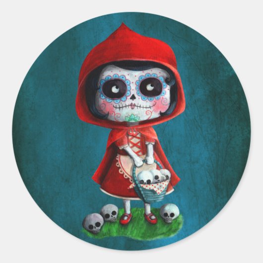Dia de los Muertos Little Red Riding Hood Ronde Sticker (Voorkant)