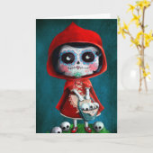 Dia DE los Muertos Little Rode Berijdende Kap Kaart (Gele Bloem)