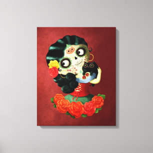 Dia de Los Muertos Lovely Mexican Catrina Girl Canvas Afdruk