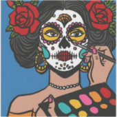 Dia de los Muertos Make-up met de hand getekend Sticker (Voorkant)